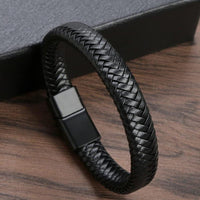 Mens Vintage Leather Bracelet With Leather Magnetic Clasp
