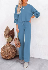 Casual Solid Color Long-sleeved Trousers Two-piece Set