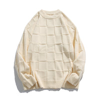 Chessboard Plaid Round Neck Sweater For Men