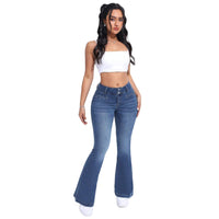 Retro Blue Edgy Low-rise Flared Faux Denim