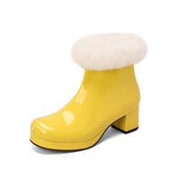 Womens Short Boots For Fall Winter Patent Leather Chunky Heel
