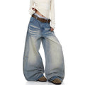 Womens Retro Washed Distressed Wide-Leg Denim Jeans In American Style