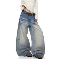 Womens Retro Washed Distressed Wide-Leg Denim Jeans In American Style