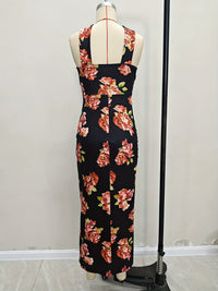 Slanted Shoulder Printed Bag Hip High Slit Dress