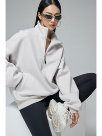 Half-zip Relaxed-fit Sweatshirt With A Stand-up Collar For Spring And Fall