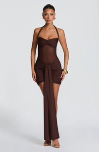 Lace-up Mesh Halterneck Patchwork Ribbon Sheath Dress