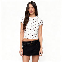 Women's Retro Polka Dot Printed Slim-fit Crew Neck Top