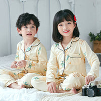 Cute Cartoon Boys And Girls Lapel Pajamas Set