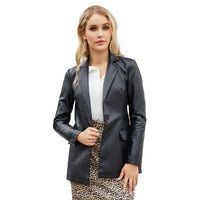 Single Button Commute Leisure Solid Color Leather Coat