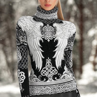 Womens Autumn High-Neck Sweater Retro Print American Streetwear Brand Loose-Fit Sweater