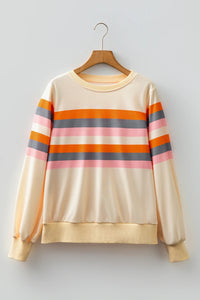 Striped Puff Sleeve Casual Sweatshirt Women