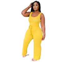 Button Panel Casual Sleeveless Wide Leg Oversized Loose Jumpsuit