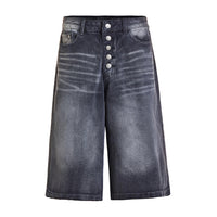 American-style Retro Street Washed Leg White Cat Beard Corrugated Cropped Pants