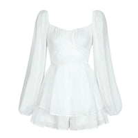 Long Sleeve Tied Lantern Sleeve Short Jumpsuit For Women