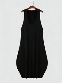 Mens Black U-Neck Sleeveless High Waist Flared Maxi Dress