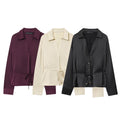 Women's Stylish Thin Waist Belt Silk-Satin Texture Shirt
