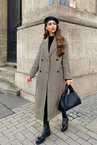 Retro Wild Long Houndstooth Woolen Coat