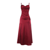 Fully Managed Suspender Backless Strappy Slit Light Formal Dress Satin Gown