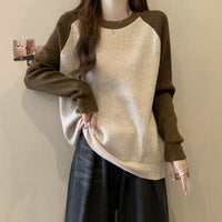 Loose Slim-fit Color-blocked Top To Cover The Belly
