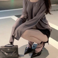 Summer Hollow Black Shaped Heel Women's Shoes