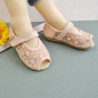 Hollow Lace Flat Girls Net Shoes Korean Version Velcro Baby Fish Mouth Shoes