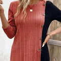 Solid Color Round Neck Sunken Stripe Brushed Slit Contrast Color Fashion Buttons