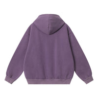 Embroidered Letters Washed And Worn Fleece Cardigan Sweatshirt