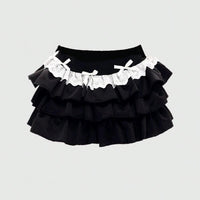 Allure-Driven Pleated Ruffle Lace Contrast Color Skirt For Women