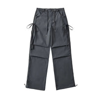 Lace-up Loose-fit Slimming Straight-leg Wide-leg Casual Pants