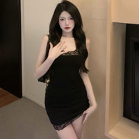 Square-neck Lace Cami Short Dress For Women, Slim And Slimming
