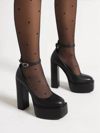 Spring Womens Pointed-Toe Chunky-Heel Buckle High Heels
