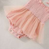Summer Sling Pure Color Mesh One-piece Romper Bow Headdress Two-piece Set
