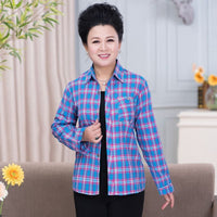 Middle-aged And Elderly Women's Loose Long-sleeved Slim-fit Plaid Shirt