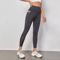 High Waist Grenadine Stitching Yoga Pants Pocket Quick-drying Breathable Hip Lifting Sport