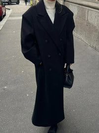 Long Wool Coat With A Business Suit-style Collar For Commuting