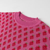 Stylish Minimalist Versatile Strawberry Jacquard Knit Sweater