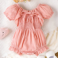 Sweet Puff Sleeve Smocking Lace Siamese Triangle Bottom-covering Rompers