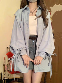 French Blue Bow Long Sleeve Shirt