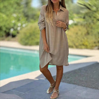 Casual Loose Beach Short-Sleeve Shirt Dress For Women