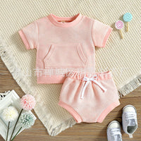 Summer New Short Sleeve Large Pocket Sweatshirt Shorts Suit