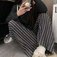 Laid-back Style Vertical Stripe Loose High-Waist Wide-Leg Maternity Pants