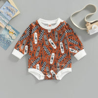 Baby Emerald Brown Skateboard Printed Romper