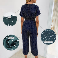 Women's Elastic Waist Loose Casual Printed Cropped Jumpsuit