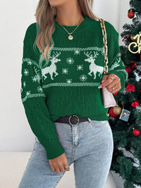 Deer Pattern Lantern Sleeve Pullover Sweater
