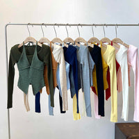 Halter False Two-piece Patchwork Long Sleeve Knitwear T-shirt Top