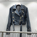 Fashion Denim Jacket Women's Retro High Waist Crop Top