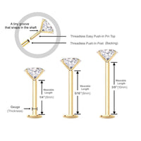 1Pc 20G-16G 1.5-4mm Gem Crystal Monroe Lip Stud Ring Tragus