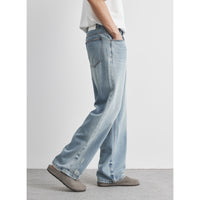 Light-wash Mens Ripped Straight-leg Jeans
