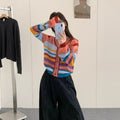 Women's Rainbow Knitted Cardigan Women's V-neck Sweater