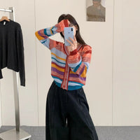 Women's Rainbow Knitted Cardigan Women's V-neck Sweater